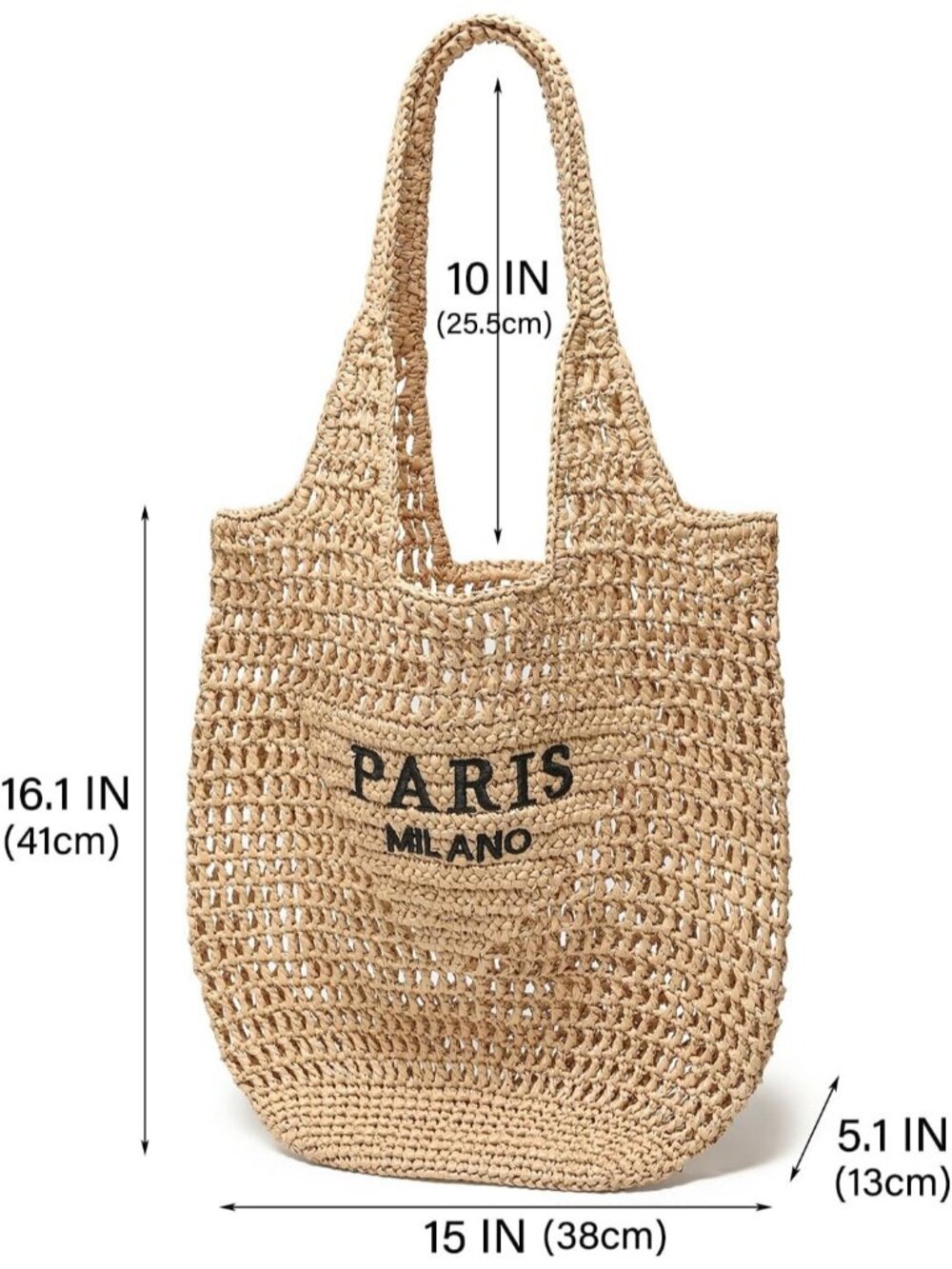Women's Beige Straw Beach Bag Large Woven Tote Summer Vacation Travel Purse - Picture 4 of 7